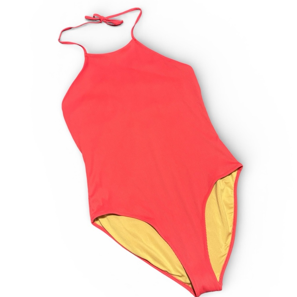 Old Navy One Piece Swimsuit Plus Size 20 XXL Coral Pink Rib Knit Halter Neck